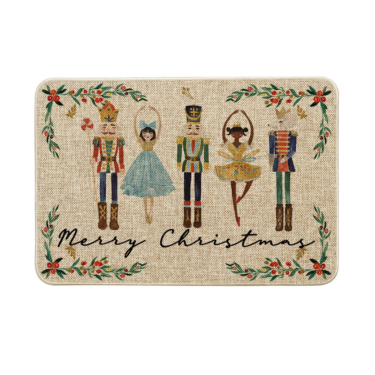 Artoid Mode Acuarela Cascanueces Hojas Navidad Felpudo, Navidad Antideslizante Felpudo Atrapa la suciedad Entrada para Interior Exterior Decoración 40 x 60 cm