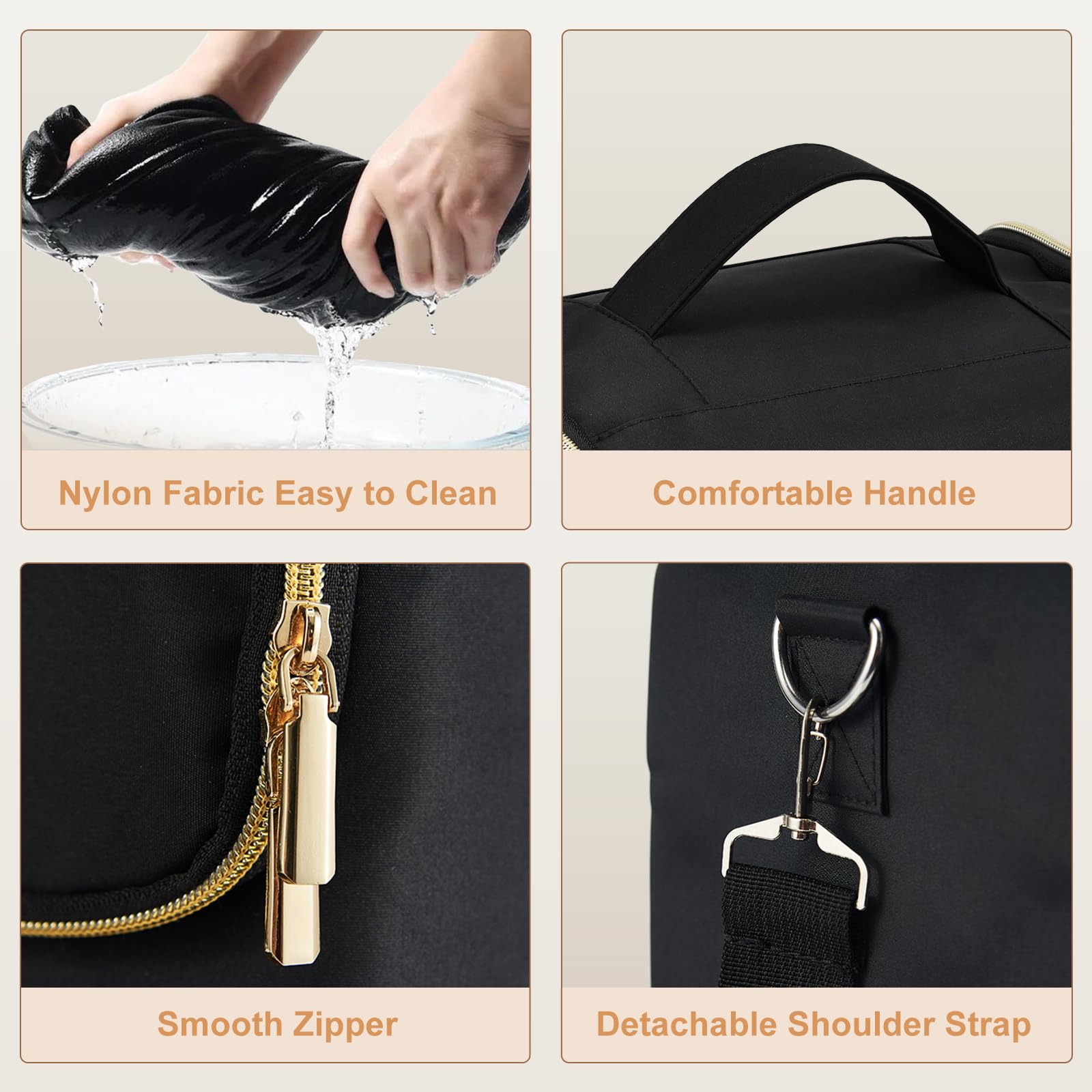 Joligrace Trousse per trucchi e cosmetici, organizer per smalti con tracolla, Oro e nero.