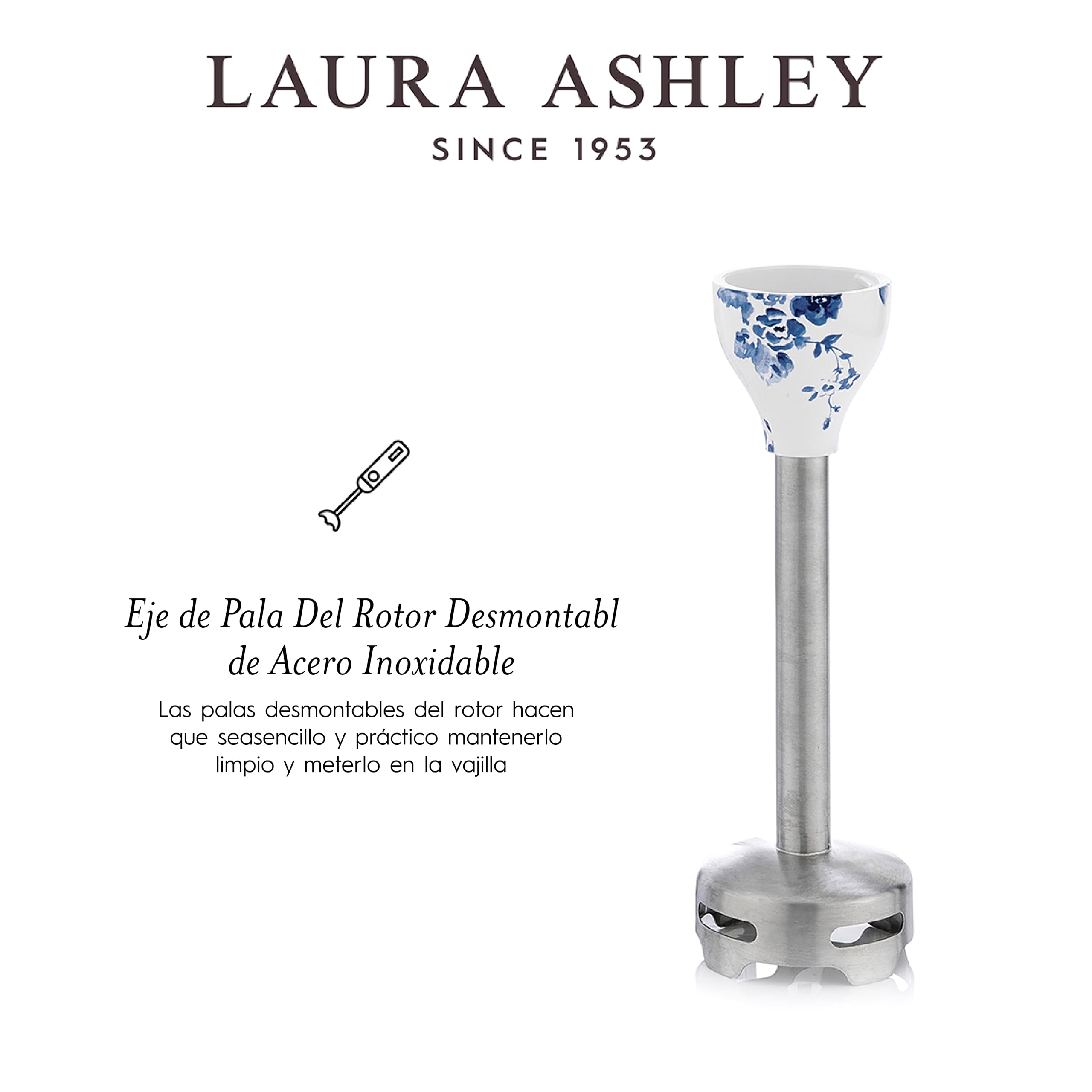 Laura Ashley China Rose 600 W Licuadora 4 en 1 por VQ | Batidora de Varilla con Cuchillas de Acero Inoxidable Duraderas Batidor Bol Para Picar Vaso Mezclador y Vertedor
