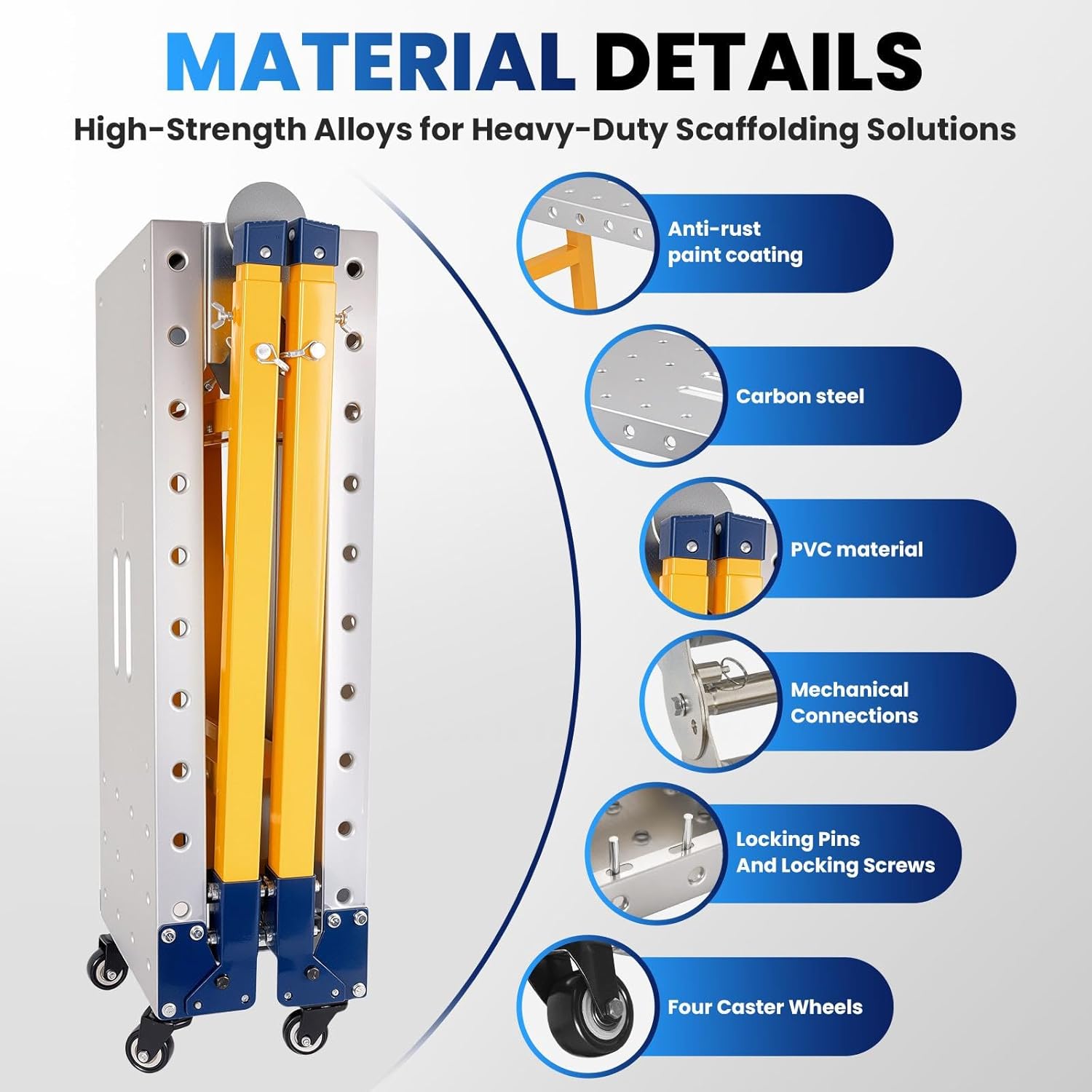 65" Adjustable Work Platform Bench, 29"-48" Height Drywall Stool & Painting Scaffold, 4000LBS Capacity Folding Steel Step Ladder with Wheels for Car Wash, Welding, Home Renovation & Cleaning
