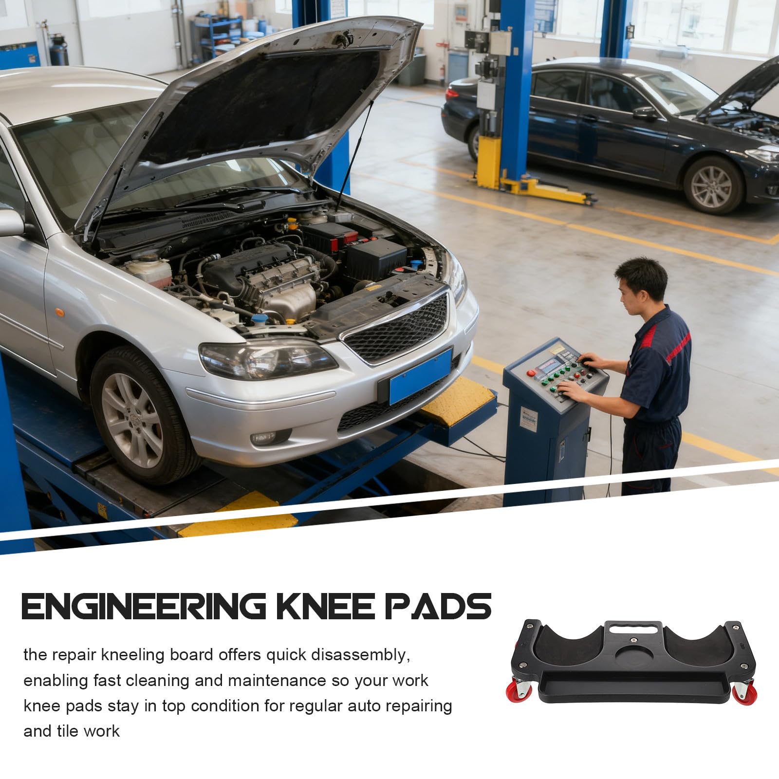 Cabilock Rodillera con Ruedas Giratorias para Taller y Reparación de Coches | Negro, Pe y Metal, Uso en Exteriores, Protección de Rodillas, Diseño Práctico
