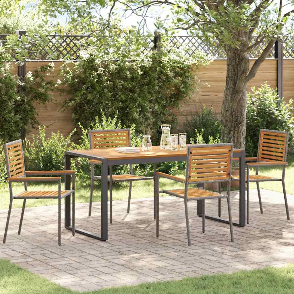 Juego de muebles de jardín de polirratán, 5 unidades, color gris y marrón, mesa y 4 sillas, muebles de balcón para terraza, jardín, balcón -B