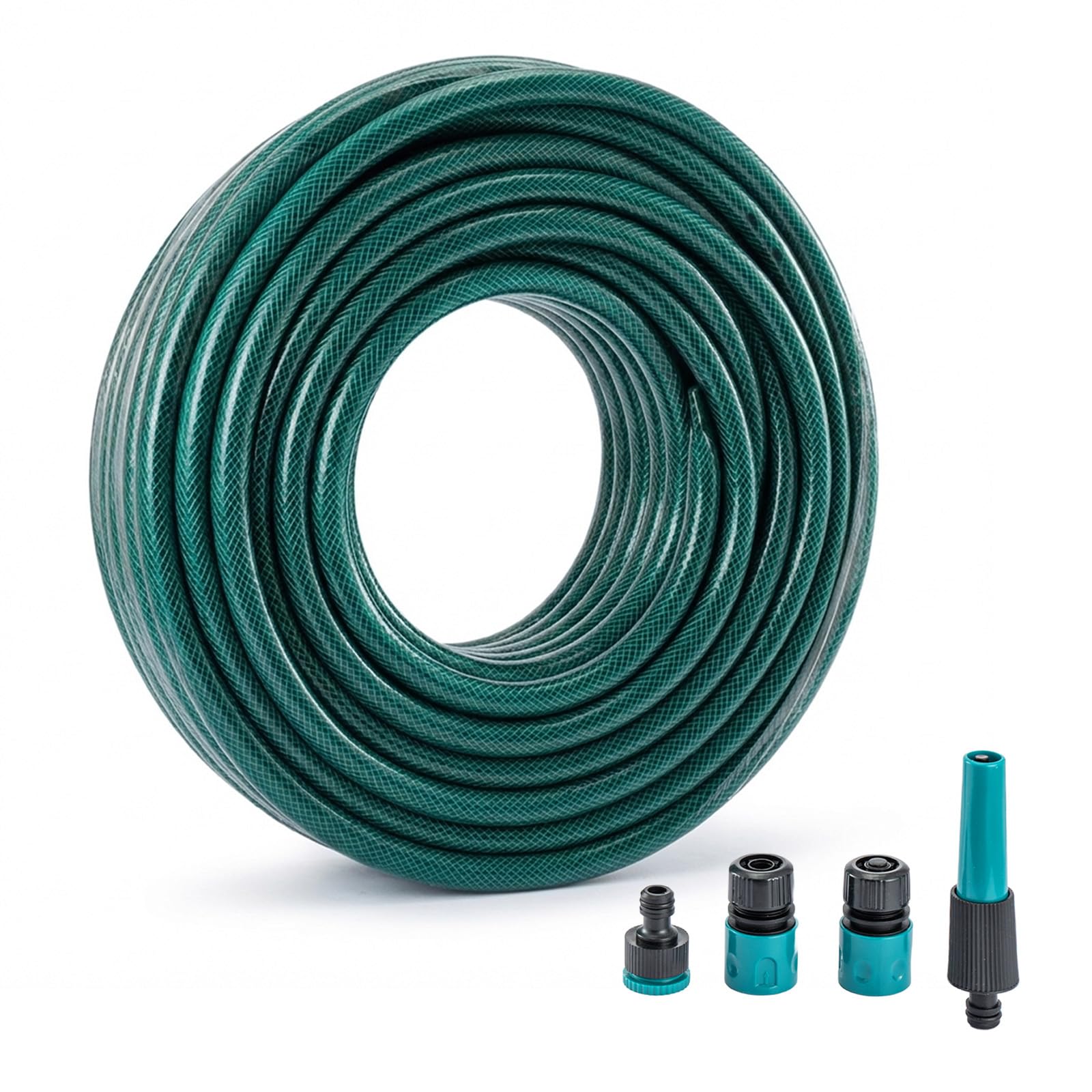 Sunnynest 50M Green 50M Reinforced Garden Hose Pipe With Spray Nozzle & Fittings, Heavy Duty Pvc Braided Water Hose 1/2"", Kink Free, Leakproof & Burst Resistant, Flexible Hose For Garden, Car Wash
