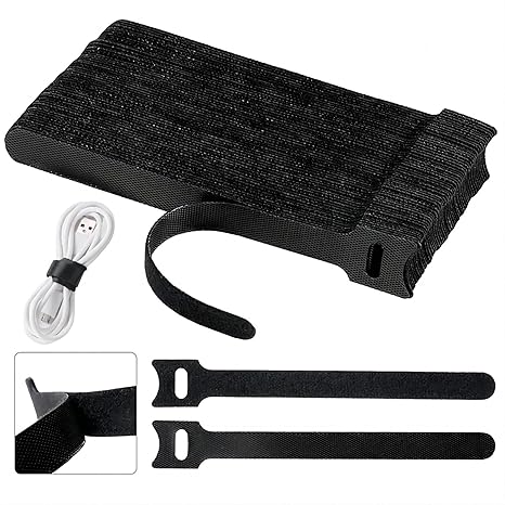 Sunkizzrs Nylon Cable Straps (80 Pcs) Cable Tie Wire Rope Hook and Loop Organiser (Black, M Style)