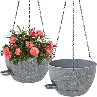 WOUSIWER Self Watering Hanging Planters, 2 Pack 10'' Plastic Pots with D...