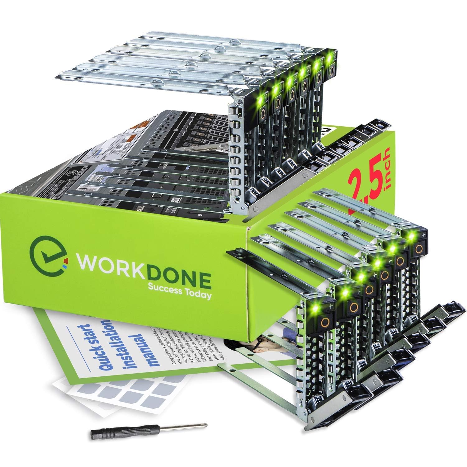 WORKDONE12-Pack 2.5" Drive Caddy - Compatible for Dell PowerEdge Servers - 14th Gen R440 R640 R740 R740xd R840 R940 R6415 R750xs XE8545 XC - Sticker Labels - Bright LED Tray - Setup Manual