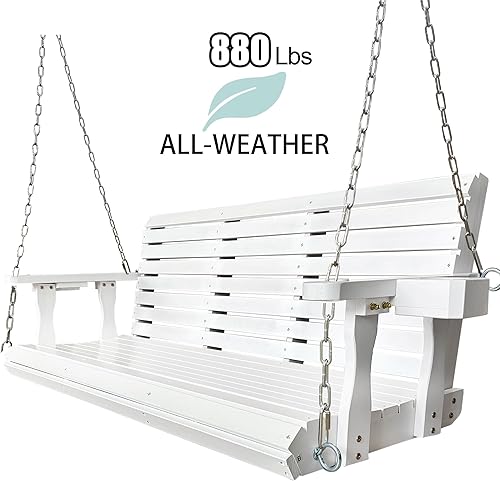 Miniatura 28 de Columpio de madera para porche de 2 plazas, respaldo alto y asiento profundo, columpio de banco con portavasos, cadenas colgantes y resortes