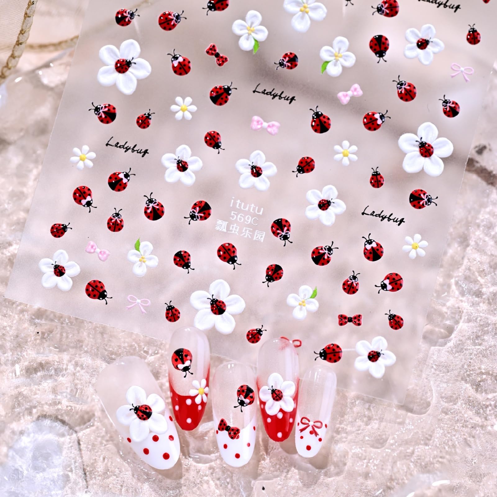 Ladybug Nail Stickers for Nail Art Spring Floral Nail Decals Self Adhesive Design DIY Manicure Charms Supply Decoration Accessories for Women