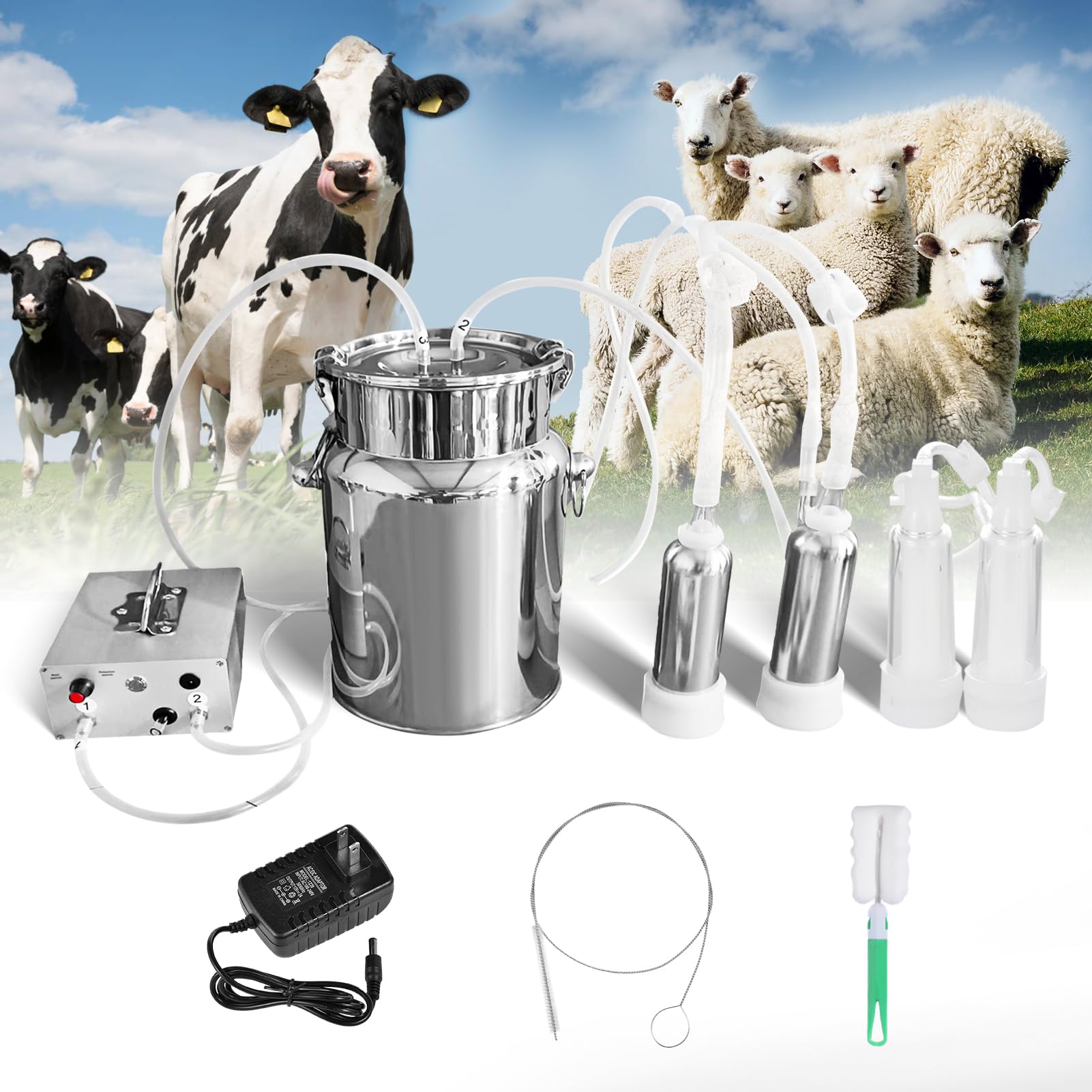 2025 Upgrade 7L Model Goat Milking Machine,Continuously Adjustable Suction Pulsation Vacuum Electric Milker,Portable Automatic Breast Pump with Cow
