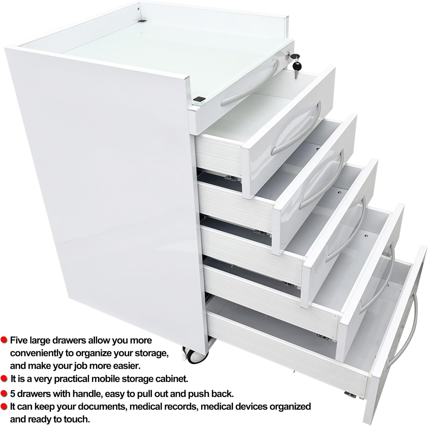 Storage Cabinet Office Mobile File Cabinet 5 Drawers Utility Mobile Storage Cabinet Stainless Steel Moving Side Cabinet Portable Storage Device with Brake Wheels