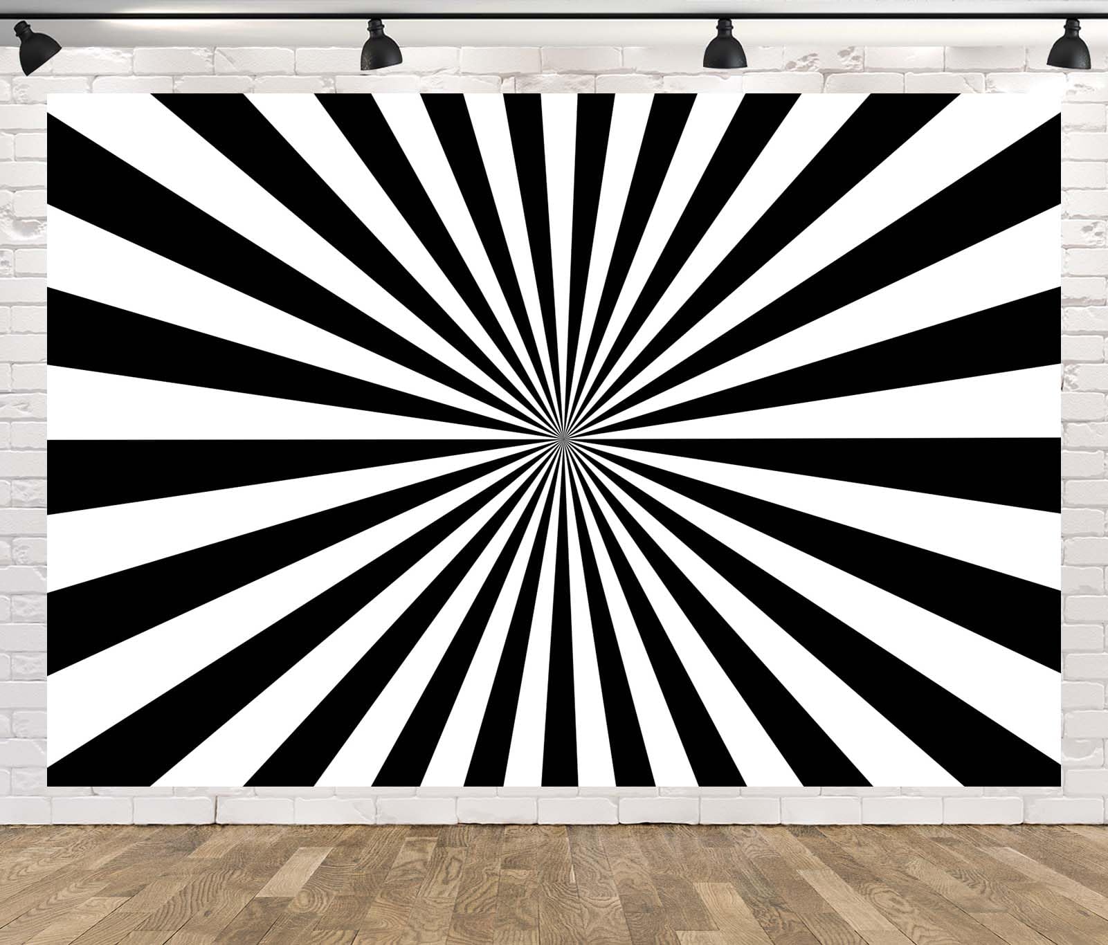 BELECO 4.6x2.5m Telo sfondo raggi solari bianco nero | Raggi sole linee luminose strisce rotanti sfondo tema fumetto compleanno carnevale retrò accessori foto