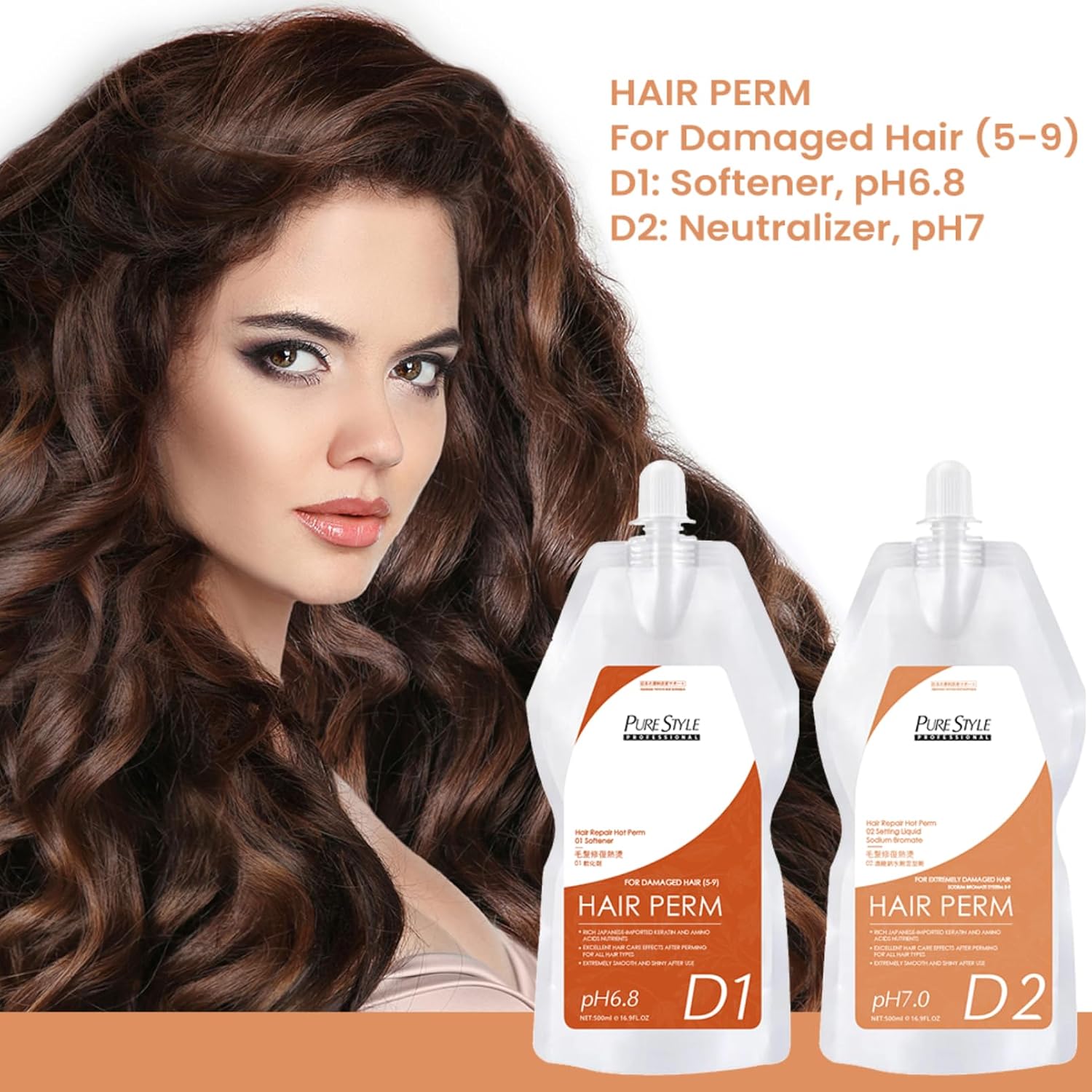 PureStyle Professional Hot Perm Kit for Damaged Hair(Levels 5-9) - Gentle pH-Balanced Heat-Activated Perm with Keratin & Amino Acids, Long-Lasting Curls for Color-Treated & Chemically Damaged Hair