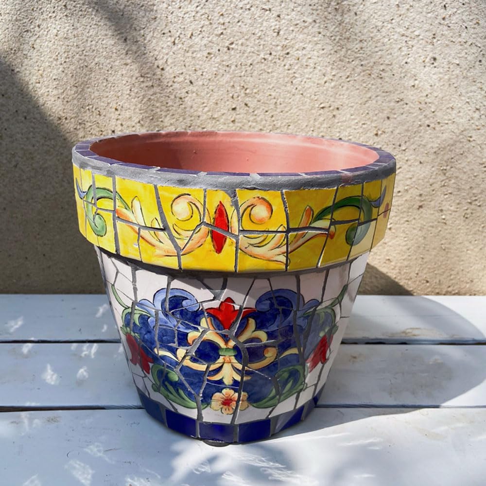 DFGHNBVC Mandala Succulent Pot With Drainage Hole, 7.28inch Plant Pots, Handmade Mosaic Craft Bohemian Ceramic Succulent Planter Pot For Small Plant,White