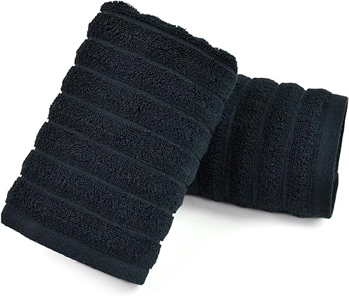Jacquotha Paquete de 2 toallas de mano de baño (Negro) acanaladas – Toallas faciales de algodón premium para habitación de invitados y spa, 13 x 29