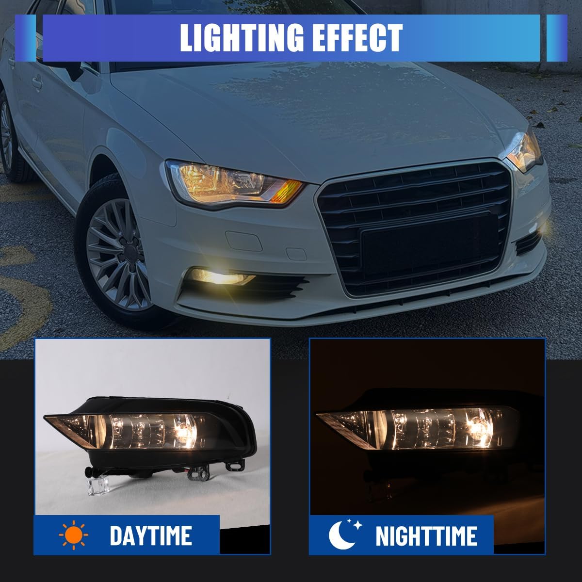 Winjet Fog Lights for 2015 2016 AUDI A3 Sedan Driving Projector Fog Lights Lamps Assembly Pair Replacement H8 12V35W Halogen Bulbs (Grey/Clear Lens)