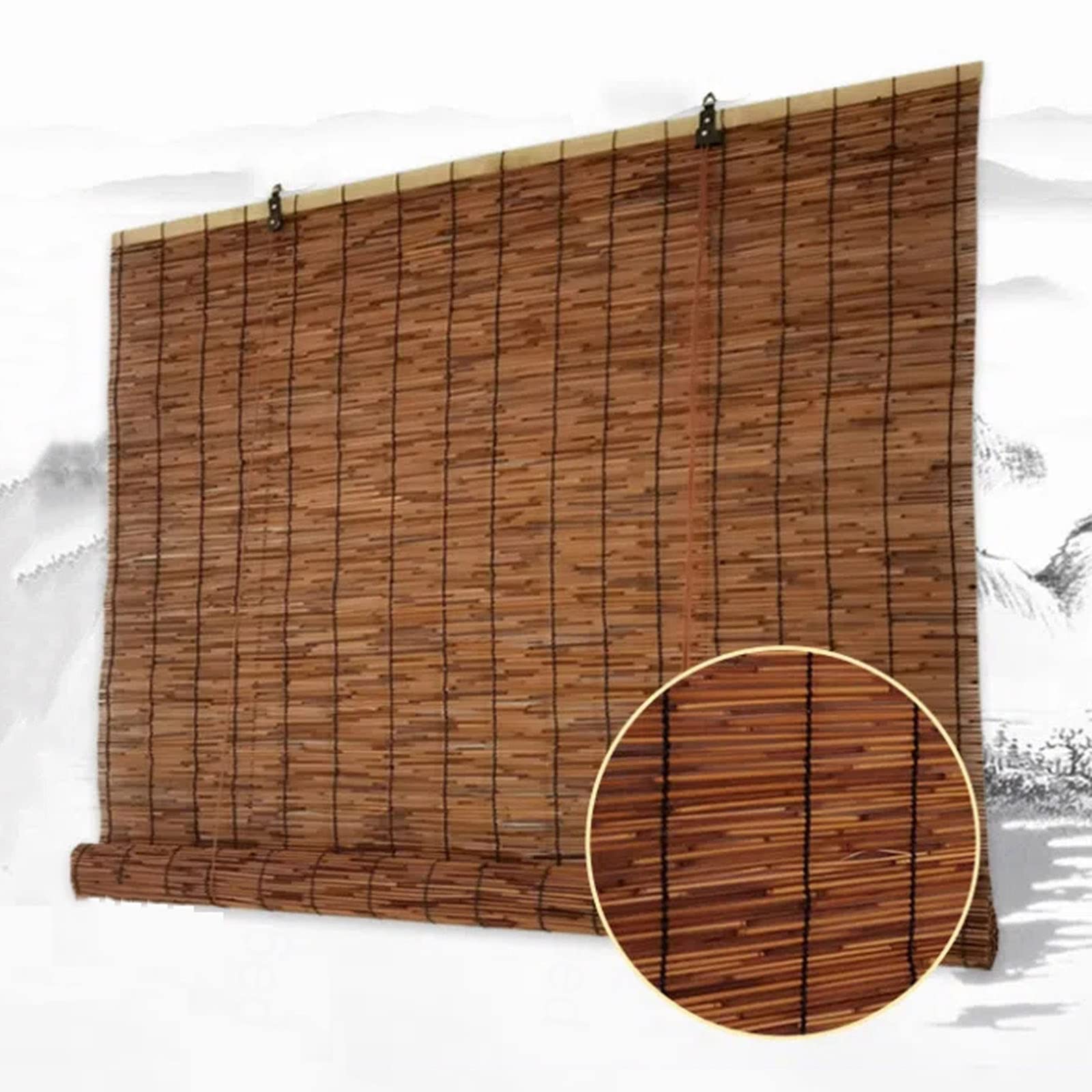 Rideau en Roseau,Store Enrouleur Bambou Naturel,Pare-soleil,Paille Rideau,Store À Rouleau largeur 60cm 70cm 90cm 110cm 120cm 140cm,Pour Portes Fenêtres Intérieur Extérieur,W×H-130x200cm/51x79in
