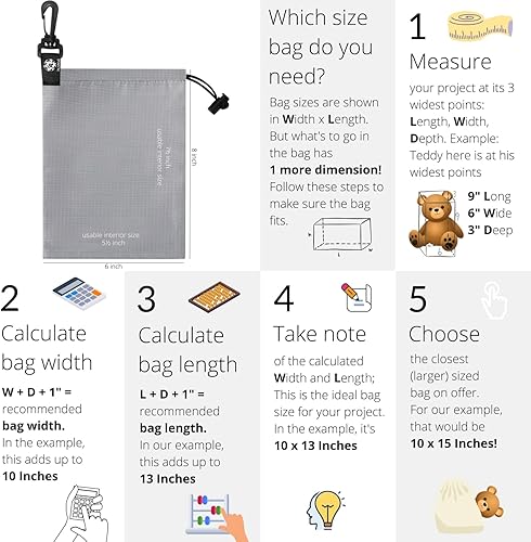 Miniatura 2 de Bolsa con cordón, bolsa de cincha y bolsa con clip para viajes, armario, al aire libre, juego de 5 (gris, 6 x 8 pulgadas)