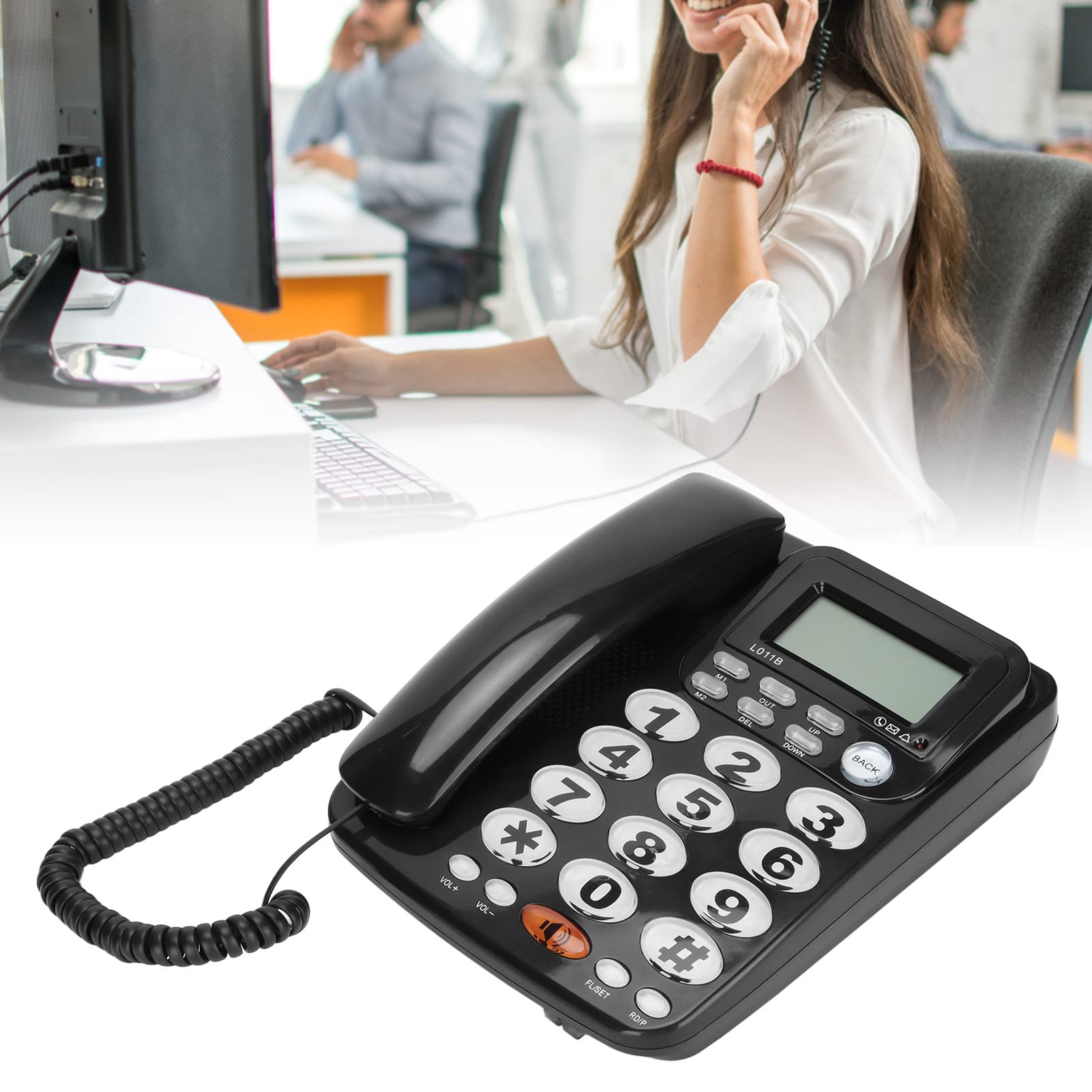VBESTLIFE Telefono Fisso con Filo, Telefono Fisso con Cavo a Pulsanti Grandi, per Camere D'albergo in Ufficio a Casa, ID Chiamante, Chiamata in Vivavoce