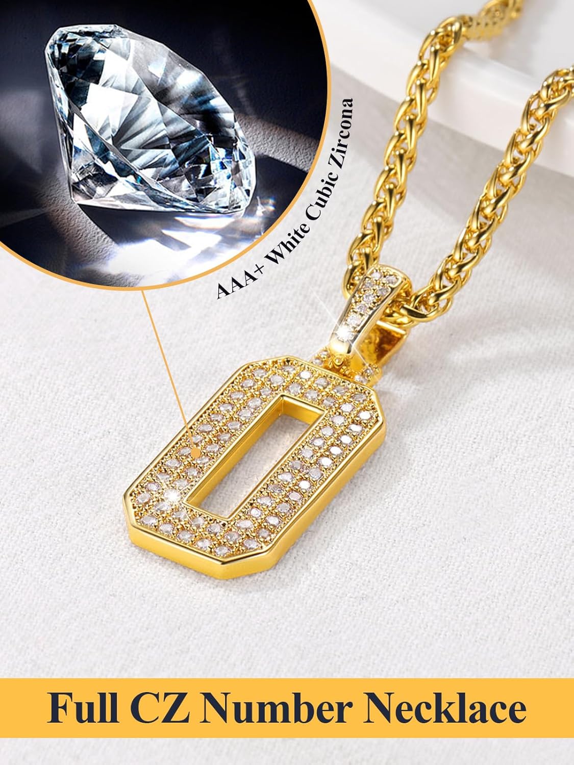 U7 Gold Initial Number Necklace for Men Women, 18K Gold/Silver Plated Diamond CZ Letter Pendant Necklace Big A-Z 0-9 Hip Hop Jersey, Customerized Letter Wheat Chain 22 Inch for Athletes Rappers - Image 7
