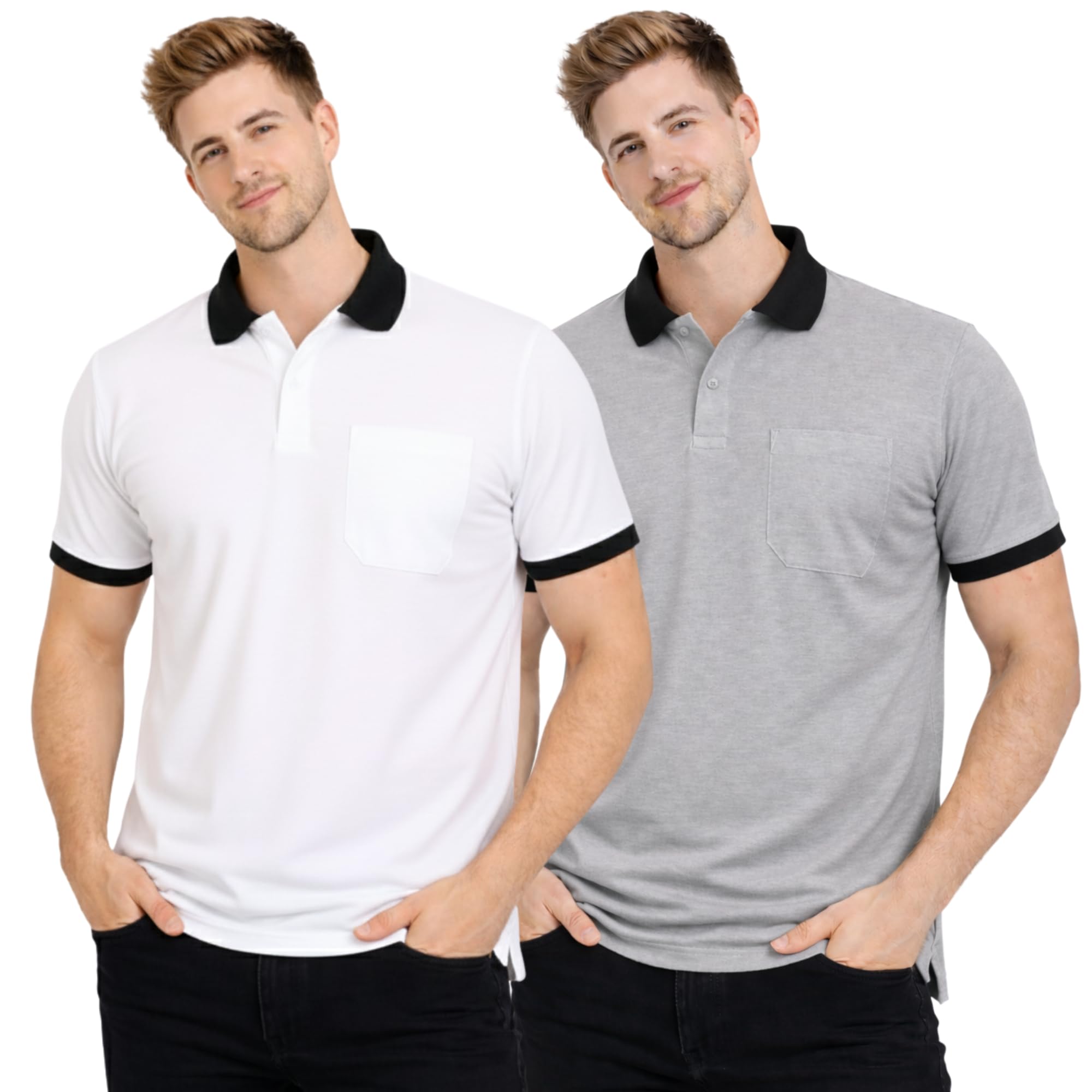 sman Polo Neck T-Shirt Combo Pack of 2 for Men & Boys | Half Sleeve Contrast Collar Tee with Pocket | Spun Matty Fabric Regular Fit | Casual & Office Wear | Sizes S to 6XL | FX_PO2_MCR_CNT_WHT-picture-24