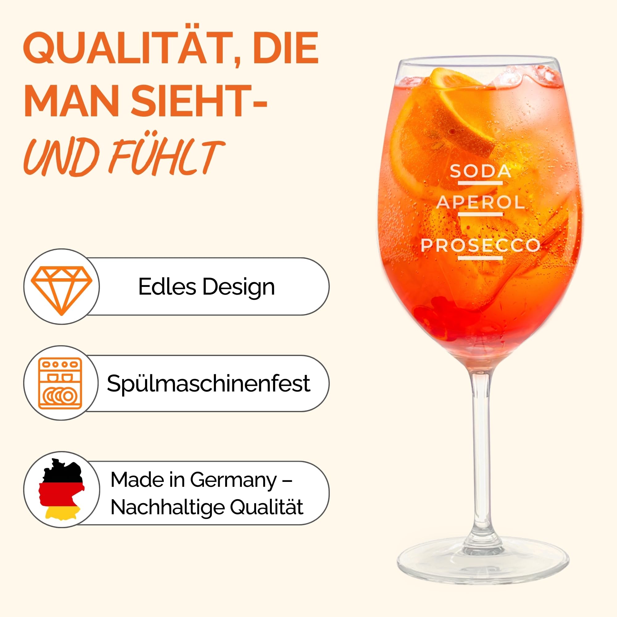 Aperol Spritz Gläser mit Mischverhältnis - Einzigartige Aperol Gläser für den Perfekten Genussmoment | 4er-Set Spritzgläser | 540ml Cocktailgläser Made in Germany | Ideal als Aperol Geschenkset