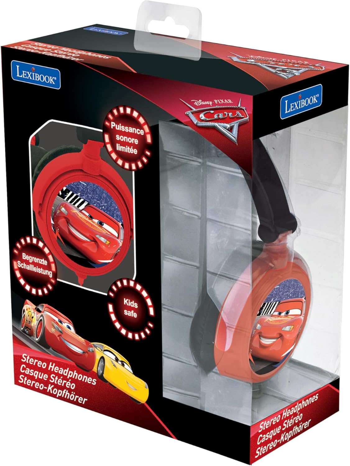 Lexibook Disney Pixar Cars 3 Lightning McQueen Stereo Headphones, Kid-Friendly Power, Foldable and Adjustable, Red/Black, HP010DC