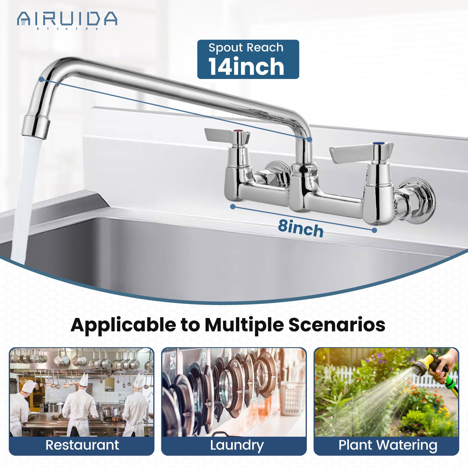 Airuida Küchenarmatur – Wandmontage, 8 Zoll, Schwenkbarer Auslauf Aus Messing