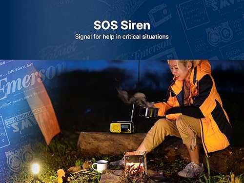 Miniatura 5 de Emerson ER-7051 Radio de emergencia AM/FM con banda meteorológica NOAA, banco de energía integrado, manivela, carga solar, linterna LED y alarma