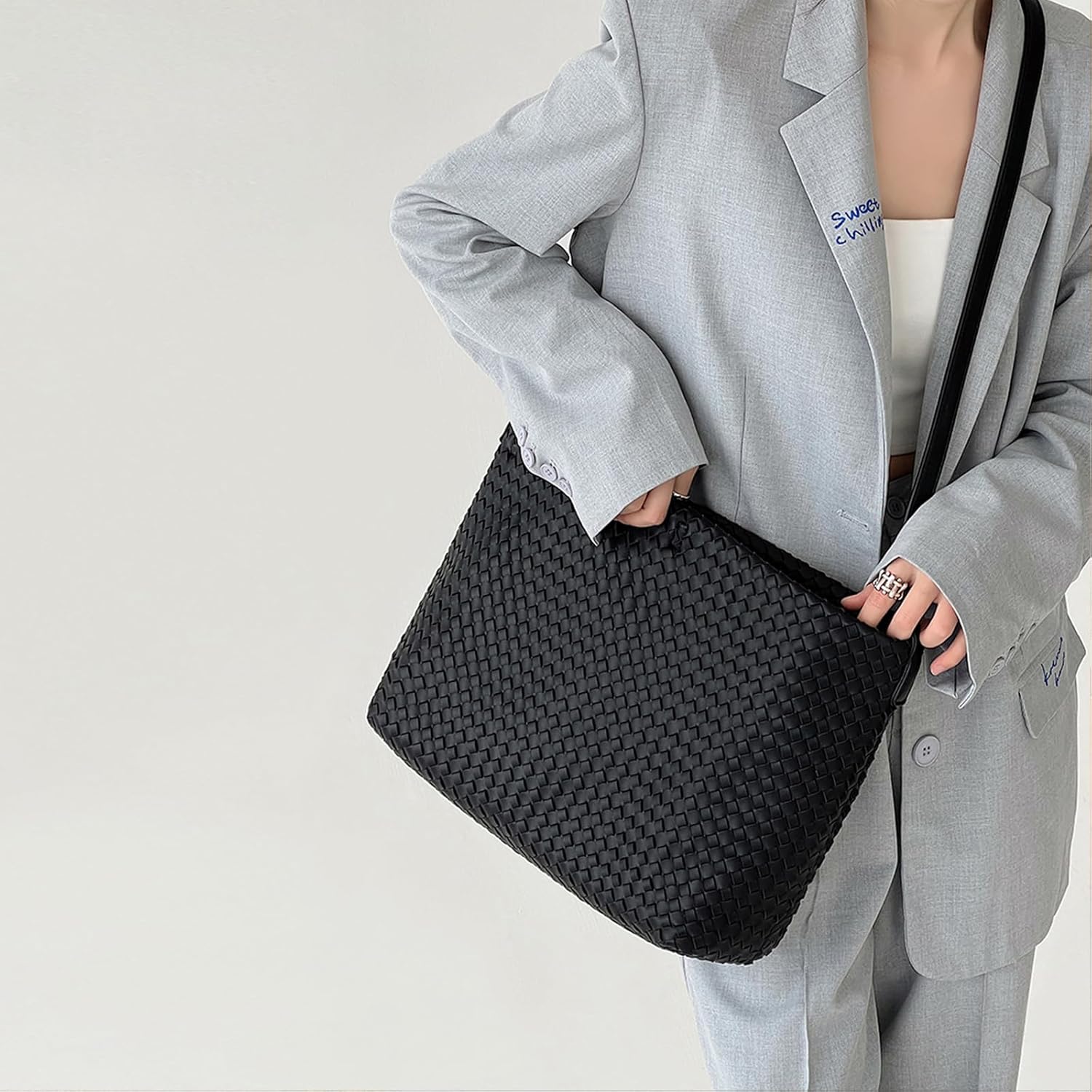 JINMANXUE Women Boston Bag, Woven Hobo Tote Handbag and Purses, Female Satchel Messenger Bags, Fashion Shoulder Crossbody Bag - Image 8