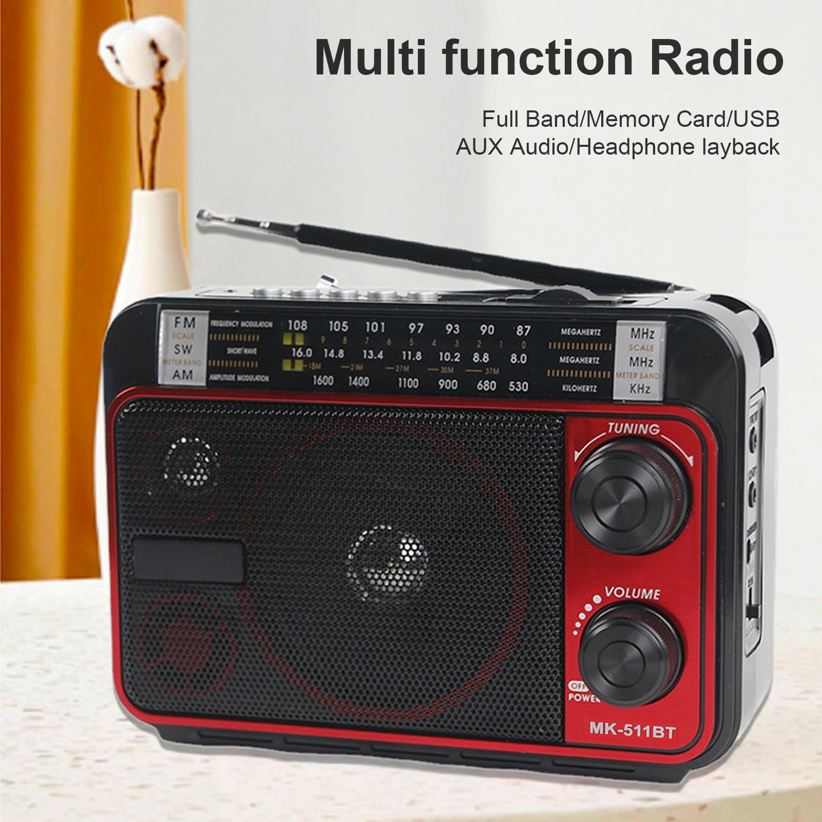 Radio multibanda con batería Recargable y batería para Personas Mayores, una Radio Am FM portátil con Bluetooth y Perilla de sintonización Grande para una selección