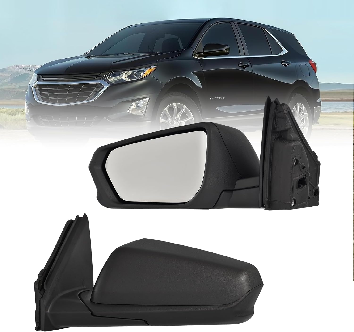 Right Passenger Side Mirror For 2018-2024 Chevy Equinox & GMC Terrain With Power Glass/Heated/Turn Signal/Blind Spot/Manual Folding Match White Cover Replace# 84225387(8 Pins)