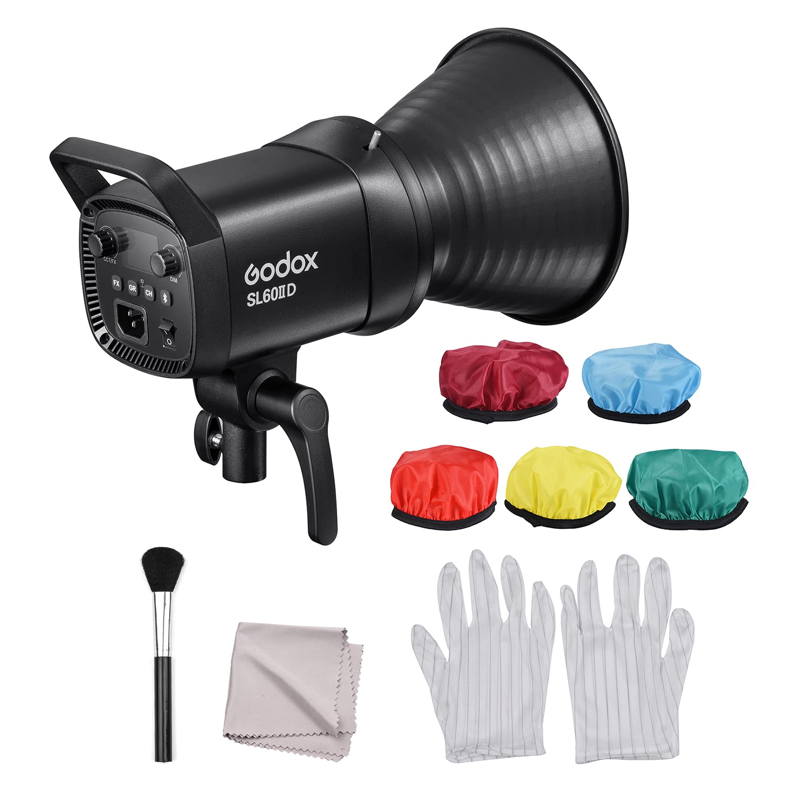 Godox SL60IID Portable Studio LED Video Light 70W Photography Fill Light 5600K±200K Bowens Mount APP/2.4G Wireless/On-board Control + 5pcs Soft Diffuser Cloth + 3-in-1 Cleaning Kit