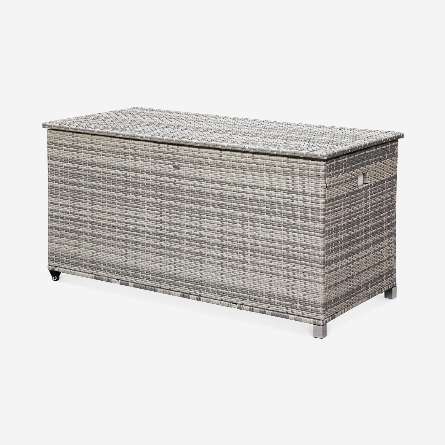 Alice's Garden - Coffre de jardin en résine tressée - Cassapanca Nuances de Gris - 790L. vérins. roulettes. poignée et housse intérieure écrue. rangement coussins 162x82cm