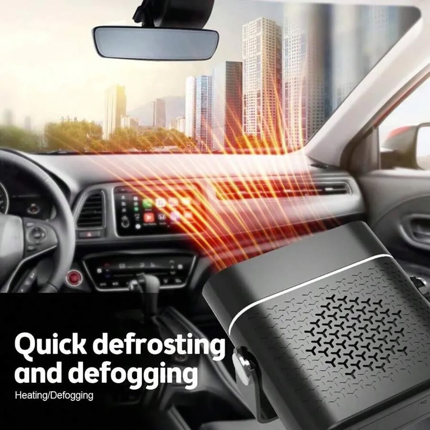 Car Cool Fan & Heater Defroster 12V 150W 2-in-1 Portable Car Fan 360° Rotatable Fast Heating in Winter Cool Breeze in Summer Windshield Defogger with Air Purification for Auto SUV Truck