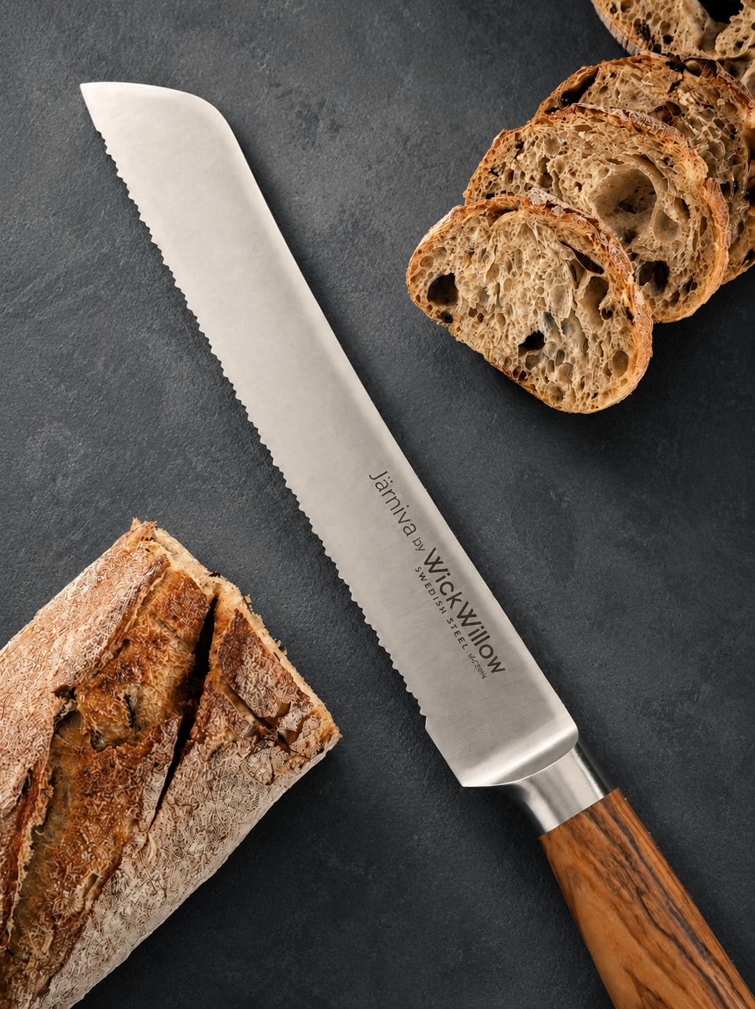 WICKWILLOW Bread Knife - Swedish Steel & Olive Wood -4 WICKWILLOW Bread Knife - Swedish Steel & Olive Wood -4