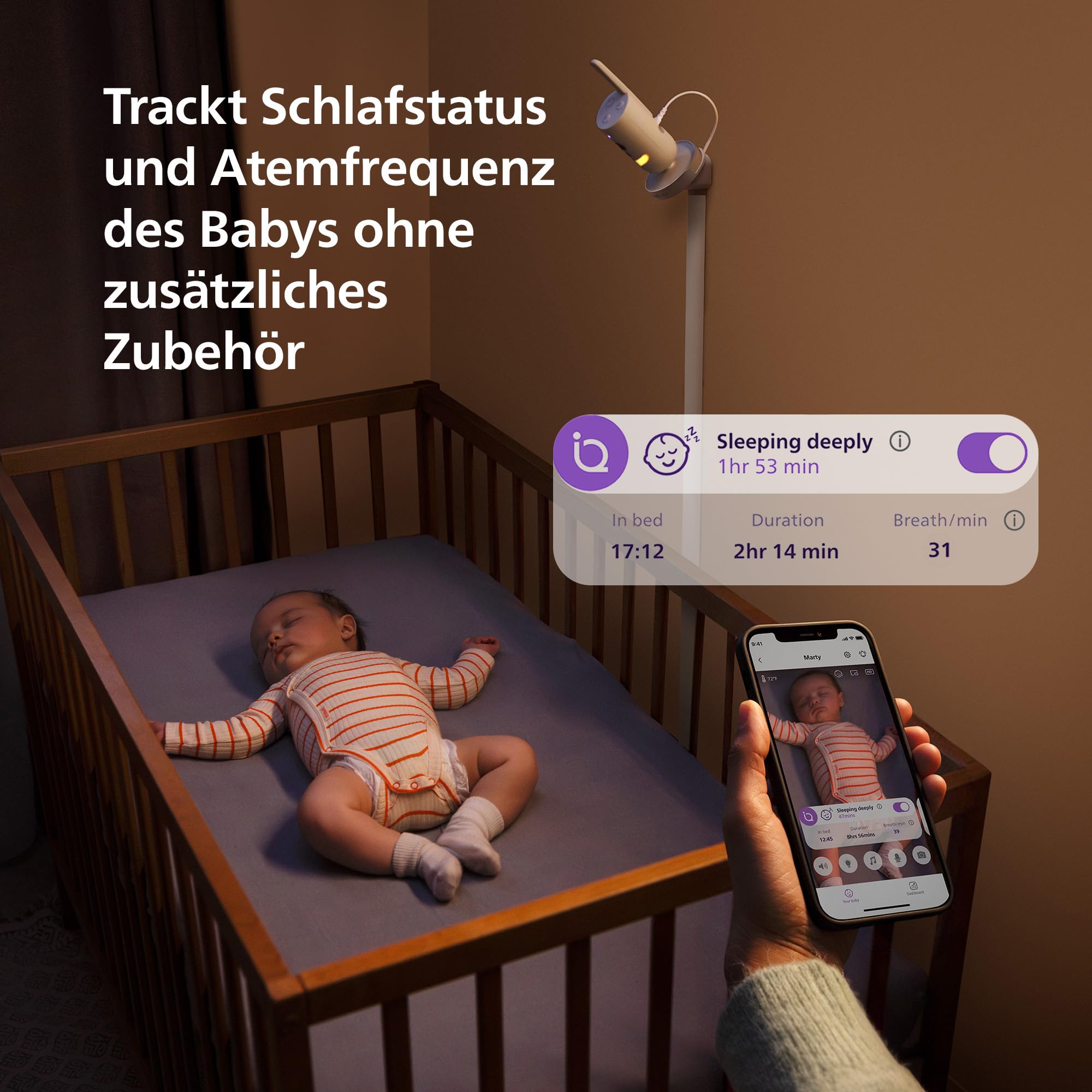 Philips AVENT Premium Connected Babyphone SCD973/26 mit Kamera, KI Schlaf- und Atmungs-Tracking, Schrei-Interpretation, DEKRA zertifiziert