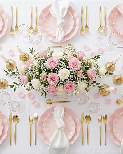 Miniatura 5 de LIYH 24 Piezas Platos Rosados Reutilizables, Plato de Plástico Rosa Festoneado Duradero y Apto para Lavavajillas, Plato de Baby Shower, Platos de