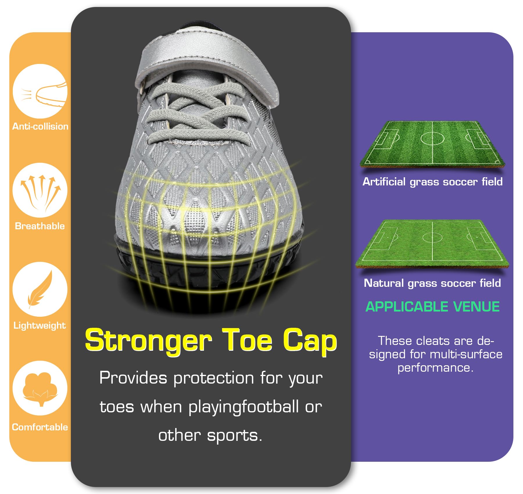 PiDaGlobal Scarpe da Calcio Bambini Ragazzi con Tacchetti Bassi Scarpe da Calcetto Futsal e Allenamento per Interno/Esterno - Antiscivolo Junior