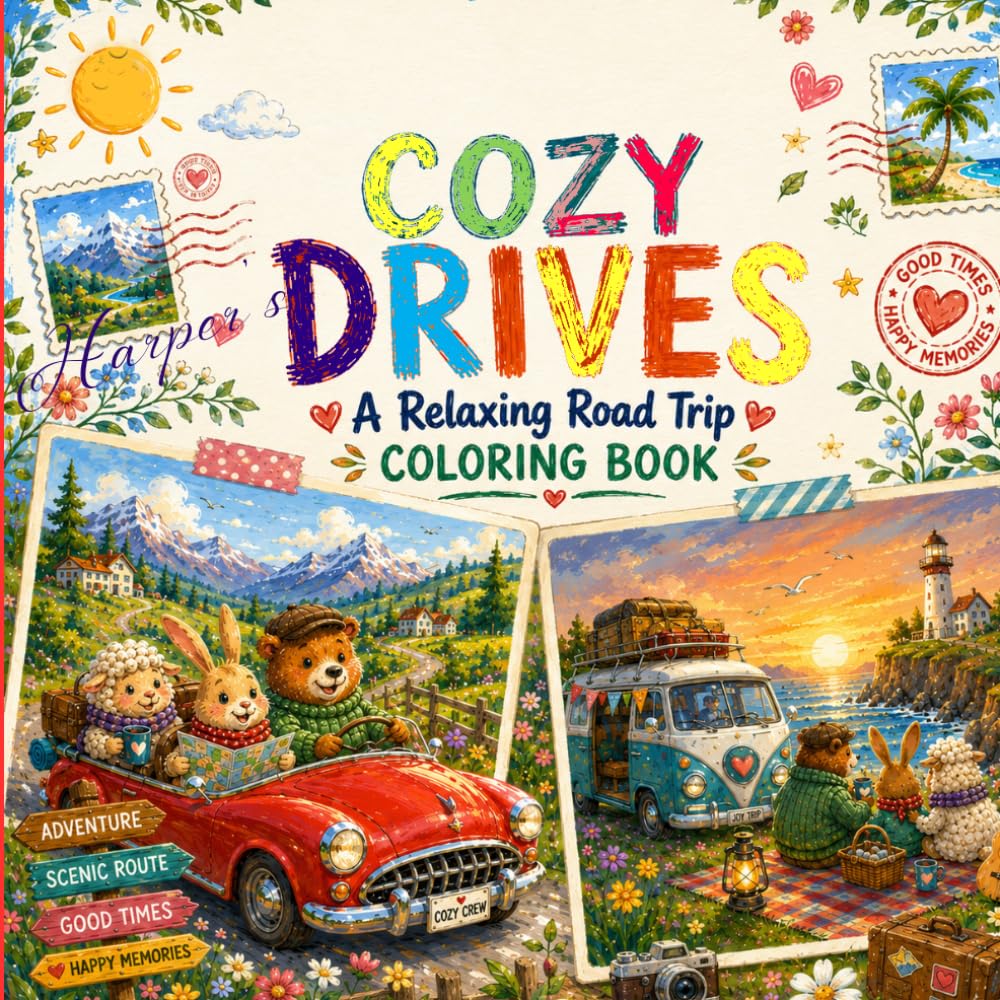 Cozy Drives: A Relaxing Road Trip Coloring Book