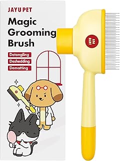 JAYU PET Magic Grooming Brush – Cat Brush for Shedding, Dual-Length Stainless Steel Bristles, One-Click Self-Cleaning, Ver...