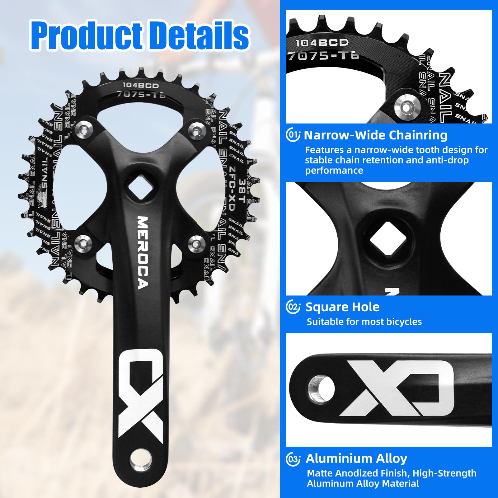 Zestaw korbowy 170 mm z łańcuchem 104 BCD 32/34/36/38T, korba MTB ze stopu aluminium, wąska, szeroka, okrągłe śruby łańcuchowe CNC, pasuje do roweru górskiego, korby roweru szosowego
