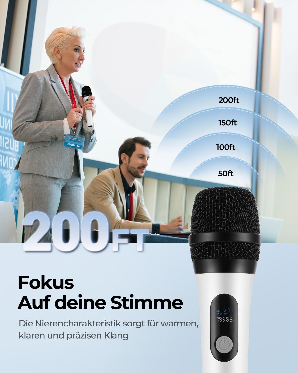 ALPOWL Kabelloses Mikrofon, Duales Digitales Dynamisches Bluetooth Mikrofon mit wiederaufladbarem Empfänger, 60M Reichweite, Mikrofon für Gesang, Karaoke, Meetings, Kirche, Hochzeit