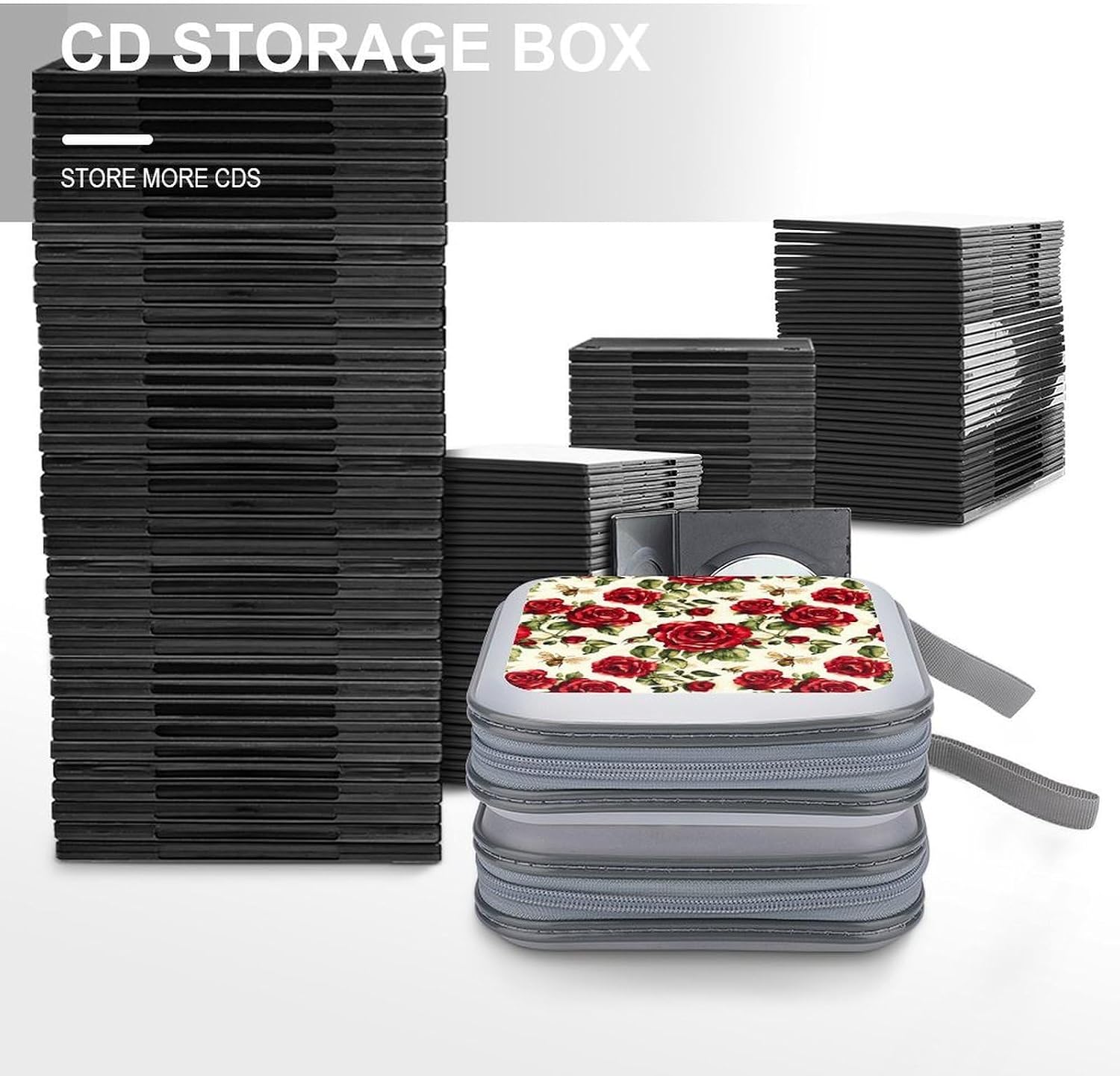 Vintage Roses Bees Flowers Protective CD Case Storage Rack 40 Capacity DVD Holder Organizer Car Travel
