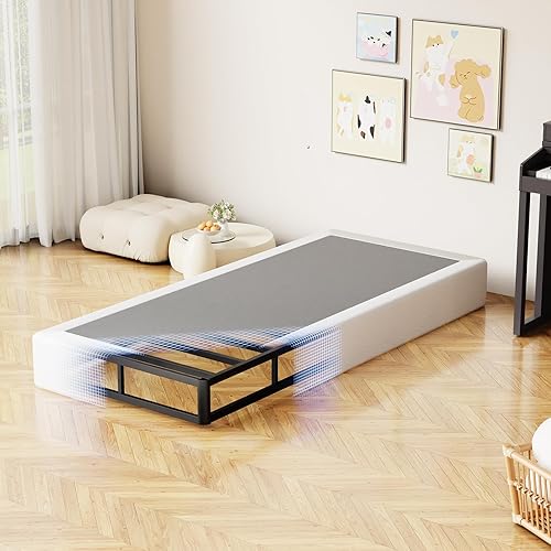 D&H FURNIMMT Somier de 7 pulgadas tamaño individual, base de cama de metal resistente con funda de tela, base de colchón, fácil montaje, sin ruido