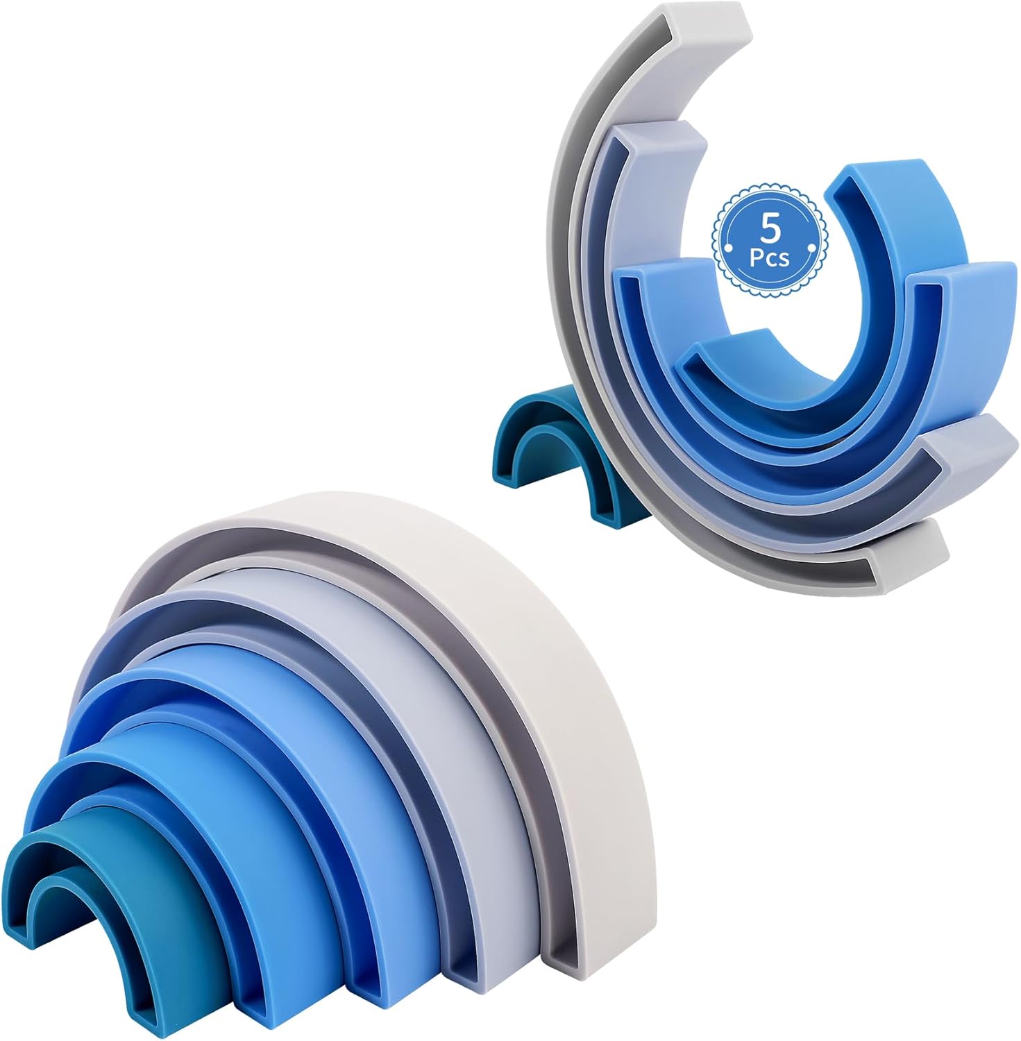 MCGMITT 10 Layers Pink Rainbow Stacking Toy Bundled with 5 Layers Violet Rainbow Stacker