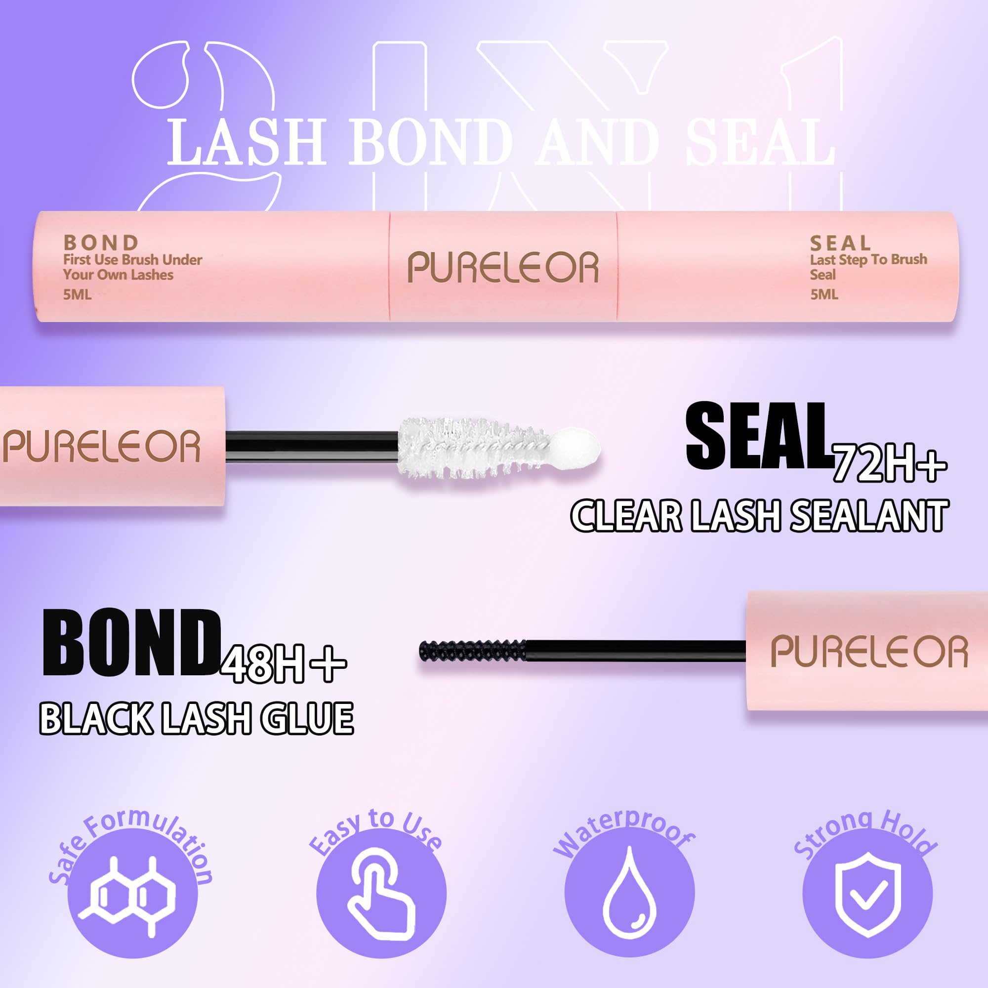 PURELEOR Cluster Lashes Kit Including Bond and Seal DIY Individual Eyelashes Extensions - Image 4