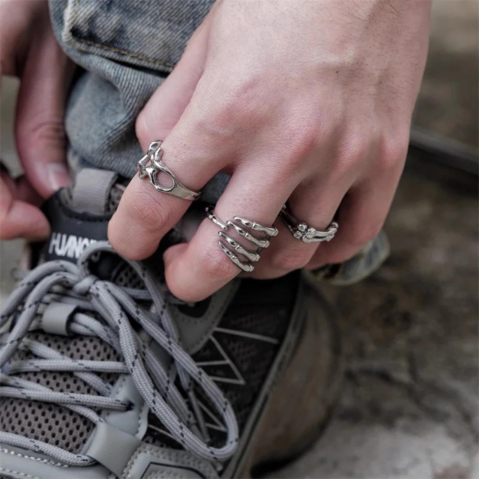 Ring Ringe Damen Bijouterie Herren Dunkler Stil Nischendesign Finger Palmen Knochen Ringe Herren Und Damen High-End Sinn Paar Accessoires Schmuck