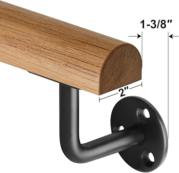 8 Pack Black Flat Handrail Bracket for Square Stair Railing, Wall Mount | 2-1/8 Projection