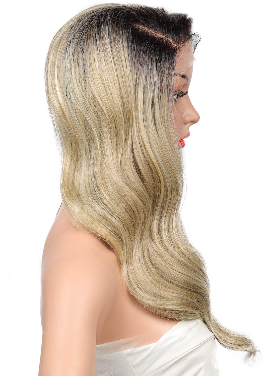 Kalyss 24" Side Parted Lace Front Wigs for Women Long Body Wavy Curly Heat Resistant Japan-made Synthetic Lace Frontal Wigs with Baby Hairs for Daily Wear (Ombre Brown to Champagne Blonde)