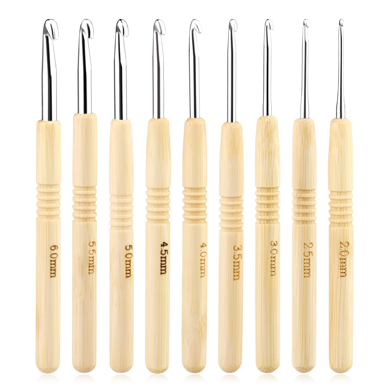 Set Di Uncinetti Coopay In Bambù E Alluminio - 9 Pezzi Da 2 A 6 Mm, Ergonomici, Leggeri, Per Principianti Ed Esperti